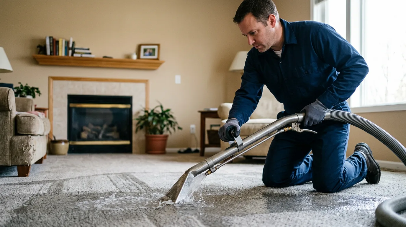 Water damage restoration technician working near Plainville, MA
